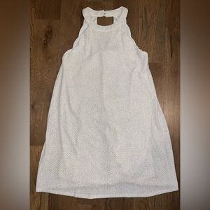 WHITE AND GOLD SPARKLE ALTAR’D STATE SCALLOPED HALTER NECK DRESS SIZE M